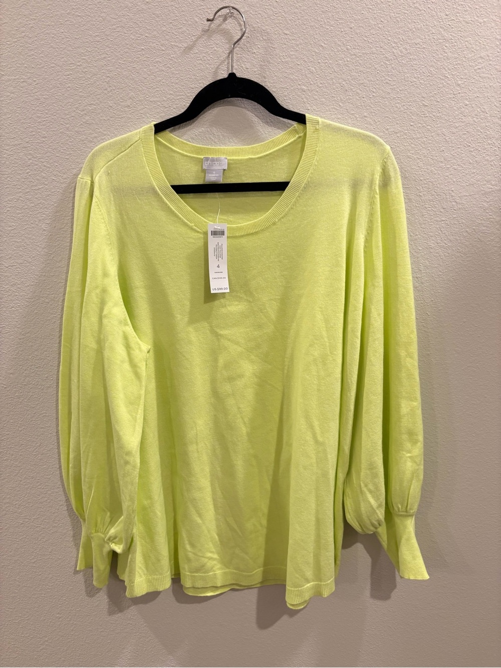 Chico's Neon Lime Crewneck Long Sleeve Sweater